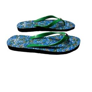 COACH Floral Print G2701 Flip Flops Thongs in Green / Blue Size 7